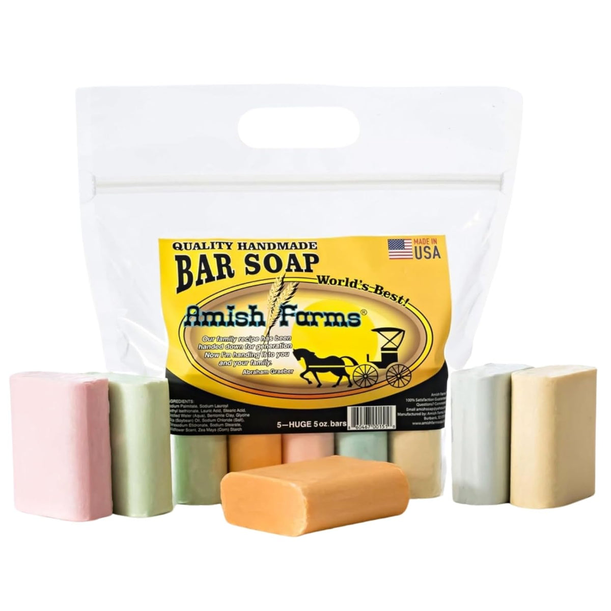 Amish Farms Natural Bar Soap 5-Pack Variety ‰ÛÒ Handmade Cold Process Moisturizing Soap Bars, Large Hand-Cut, Made in USA