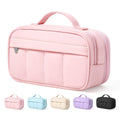 Sooez Pencil Case for Girls, Cute Large Capacity Pencil Pouch Pen Bag, Pink | Puffer Feel, Multi-Compartment Pencil Box Stationery Organizer with Zipper, Portable Back to School Supplies