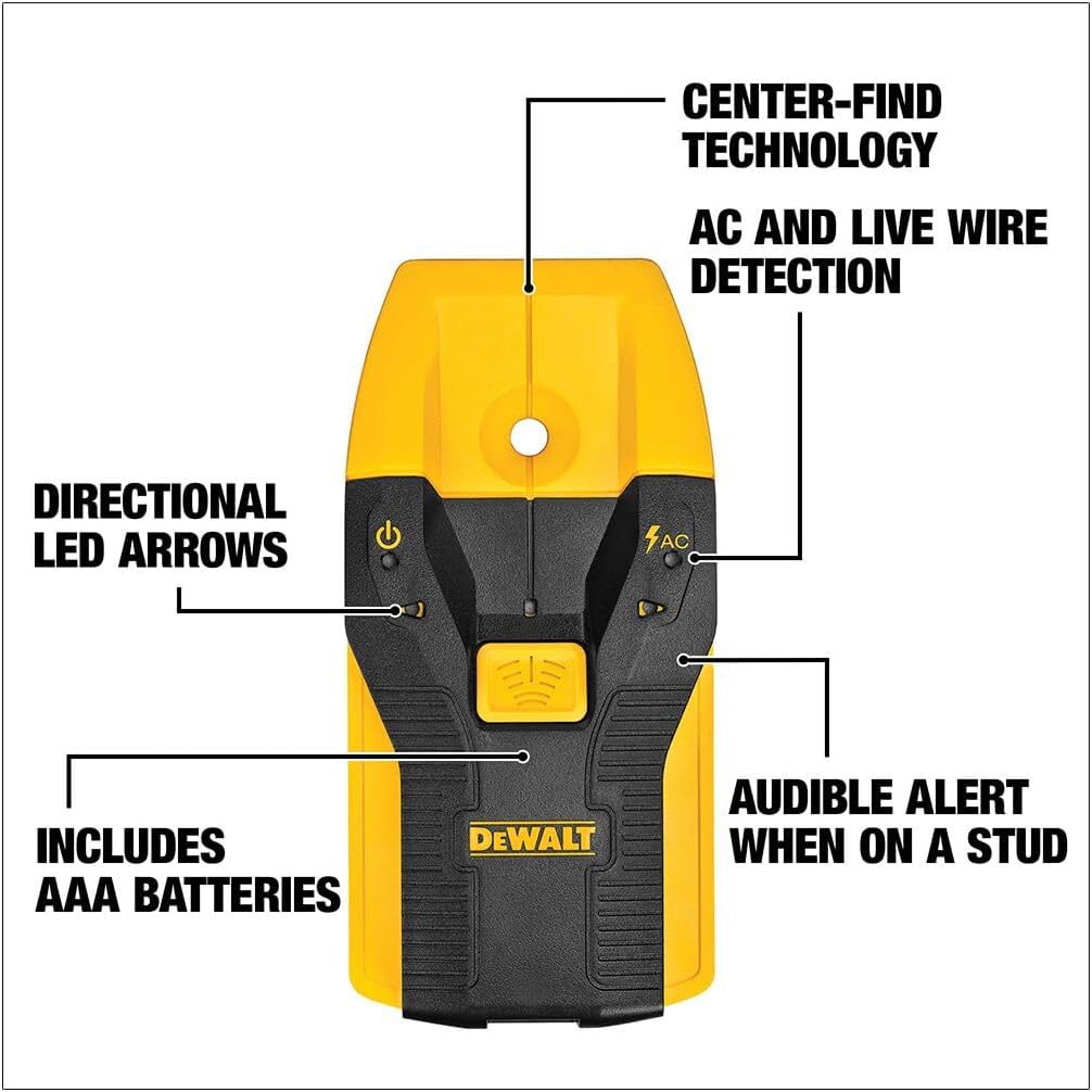 DEWALT Stud Finder, 3/4‰۝, Locate Framing Studs Efficiently with LED Arrows, Ideal for Wood and Metal, AAA Batteries Included (DW0100)