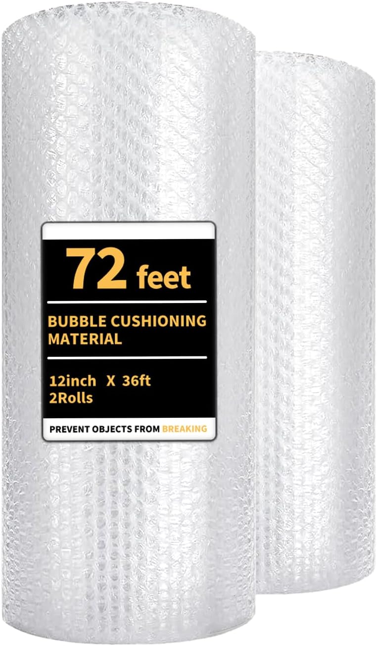 Bubble Cushioning Wrap 2 Pack 12 Inch x 72 ft Bubble Wrap for Packing•?ÎMoving Boxes and Shipping for Your Business•?ÎPerforated Every 12 in.Suitable for Filling Packaging Boxes.