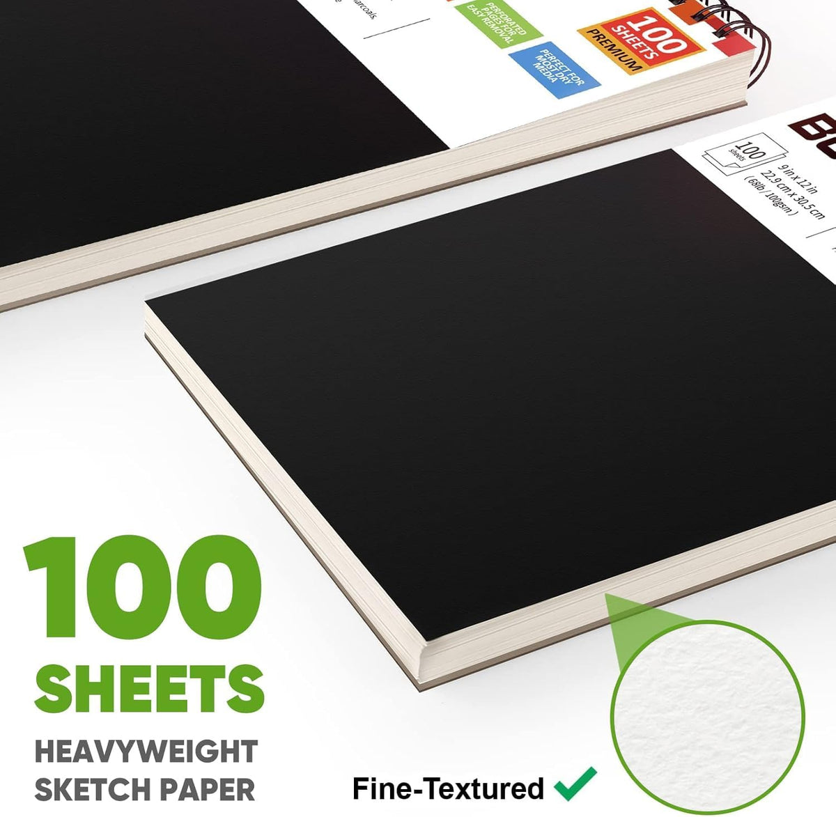 Soucolor 9" x 12" Sketch Book, 100 Sheets Top Spiral Bound Sketchbook with Acid-Free 68lb/100gsm Thick Drawing Paper, Art Sketch Pad for Kids, Adults & Artist, Professional Art Supplies for Beginners