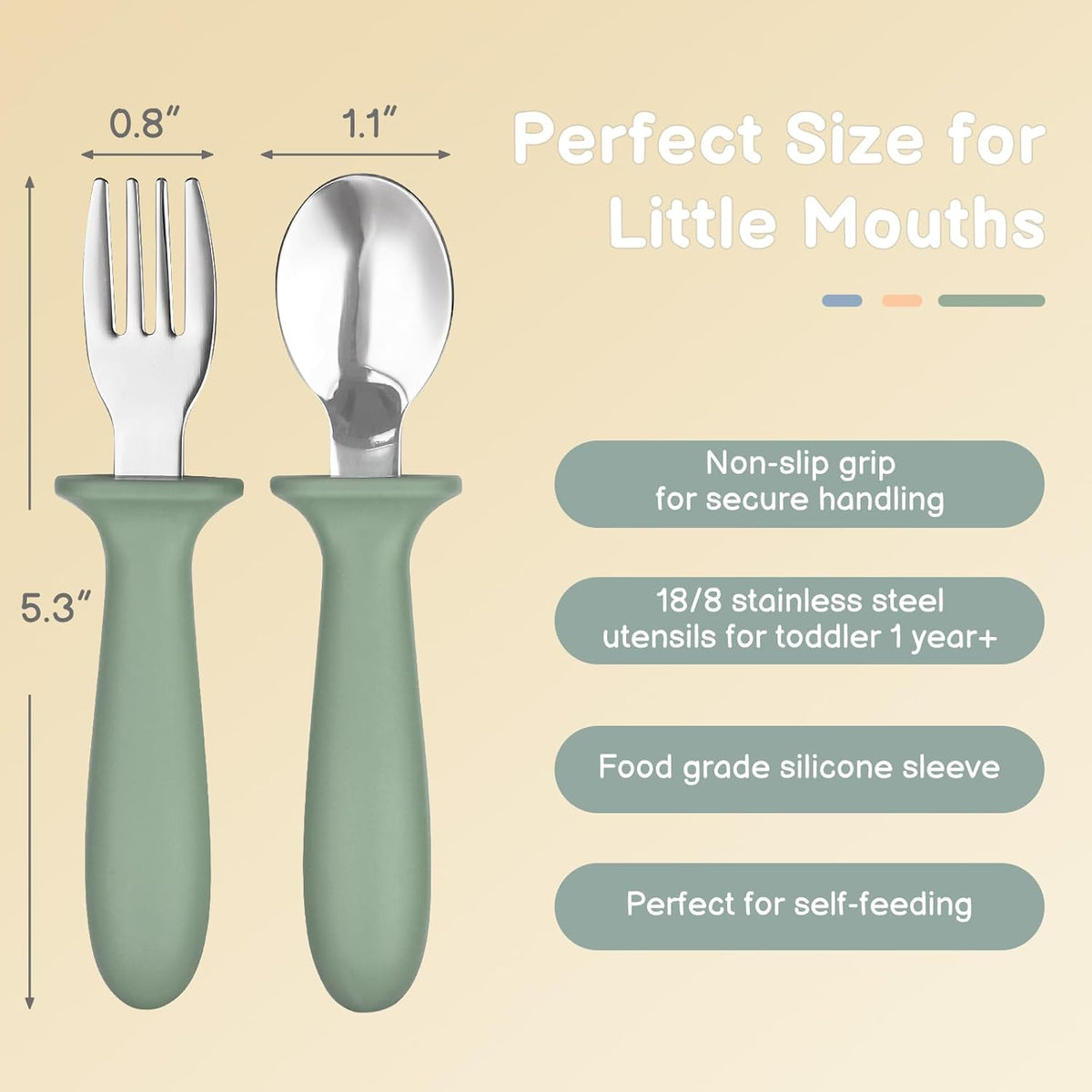 Eascrozn Toddler Utensils, 6 Pack kids Silverware Set with Silicone Handle, 18/8 Stainless Steel Children Safe Forks and Spoons, Dishwasher Safe