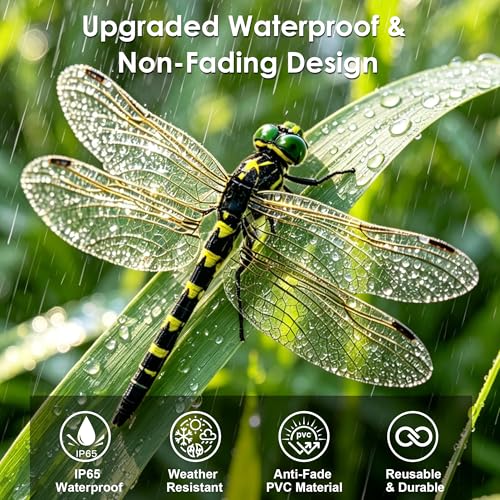 12 Pack 3D Dragonfly Clips, Fake Dragonflies with Stakes, Realistic Plastic Dragonfly Garden Decorations, Fly Deterrent Clips for Hats, Pets, Horses, Deer, Yard, Patio, Indoor & Outdoor Decor