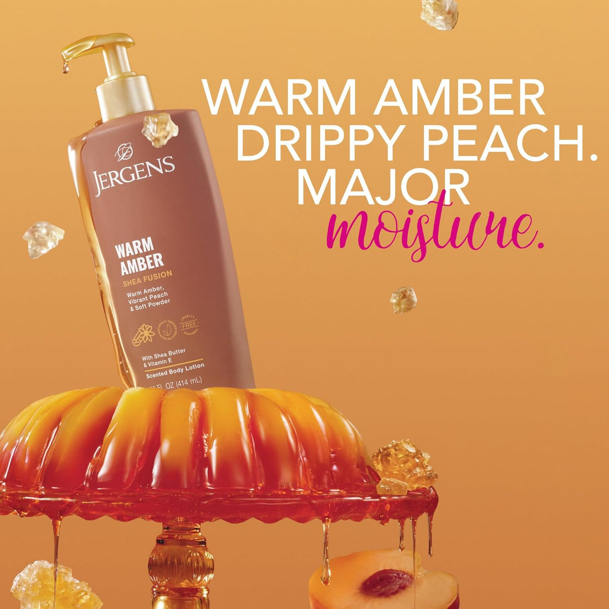 Jergens Shea Fusion Warm Amber Scented Lotion, Moisturizing Body Lotion with Shea Butter and Vitamin E, 14 fl oz