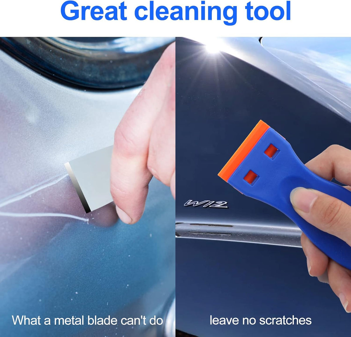 4 Pcs Plastic Razor Blade Scraper and 100 Pcs Blades, Remove Label Decal Tool•?Î Forwithout Scratches Plastic Razor Blade Scraper, Adhesive Remover for Stickers, Gaskets and Paints on Window Car Glass