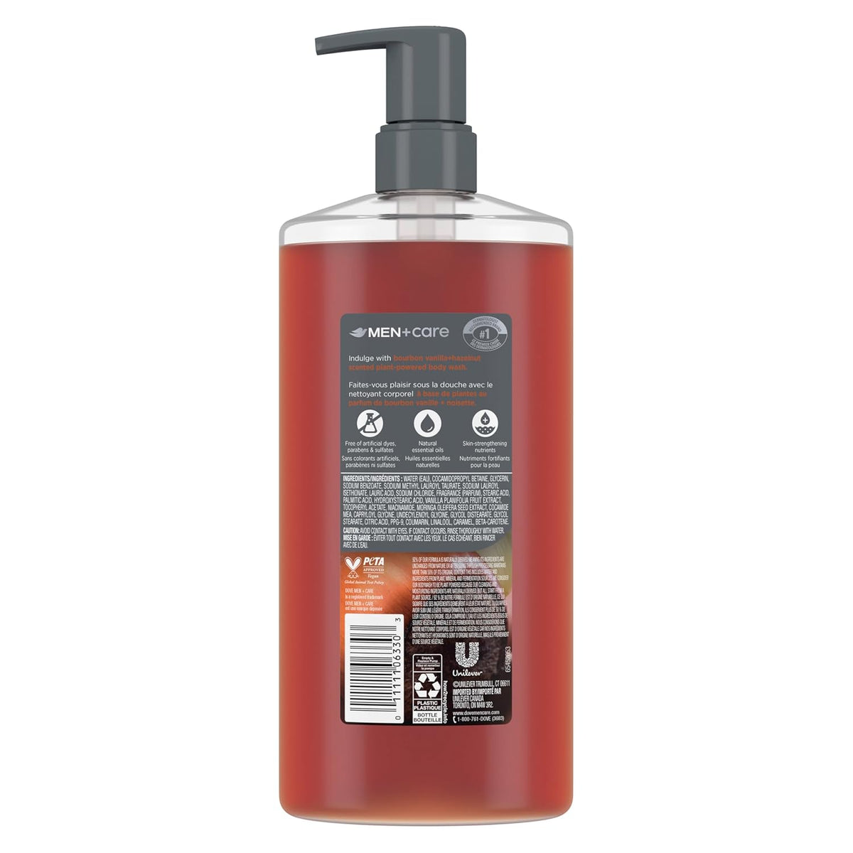 DOVE MEN Moisturizing Body Wash | #1 Dermatologist Body Wash for Men, Sulfate Free, Paraben Free, & Dye Free | Bourbon Vanilla + Hazelnut, 26oz
