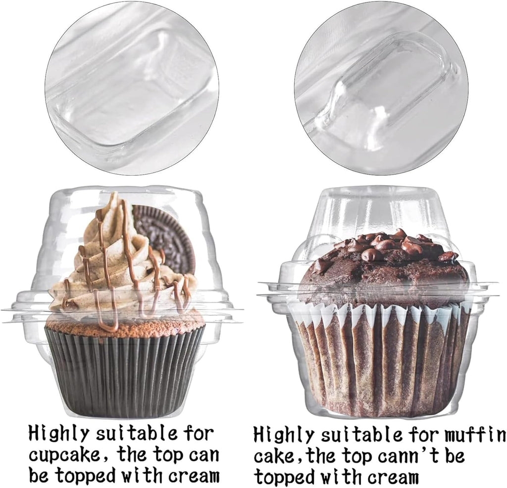 NPLUX 50 Pack Individual Cupcake Containers Plastic Cupcake Boxes Cupcake Holders Stackable Deep Dome Cupcake Carrier