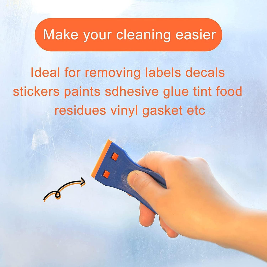 4 Pcs Plastic Razor Blade Scraper and 100 Pcs Blades, Remove Label Decal Tool•?Î Forwithout Scratches Plastic Razor Blade Scraper, Adhesive Remover for Stickers, Gaskets and Paints on Window Car Glass