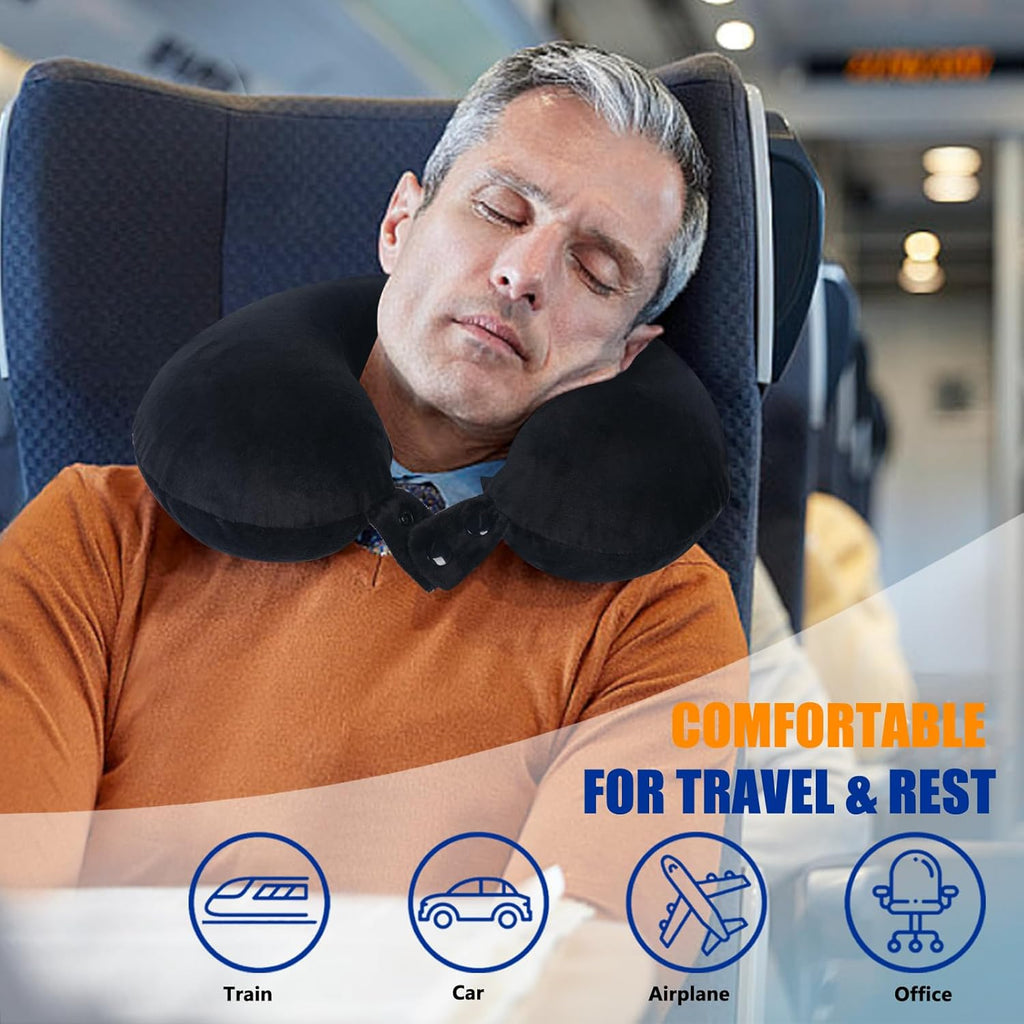 SAIREIDER Travel Pillow 100% Pure Memory Foam Travel Neck Pillow, Airplane Pillow for Traveling‹ہCar‹ہHome‹ہOffice•?ÎWashable Cover•?öBlack•?ä