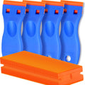 4 Pcs Plastic Razor Blade Scraper and 100 Pcs Blades, Remove Label Decal Tool•?Î Forwithout Scratches Plastic Razor Blade Scraper, Adhesive Remover for Stickers, Gaskets and Paints on Window Car Glass