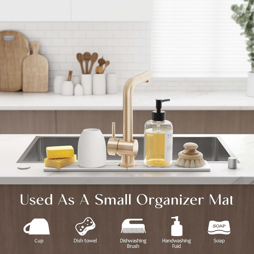Eormoe Faucet Mat for Kitchen Sink ‰ÛÒ Diatomite Stone Drying Mat & Sink Protectors, Prevent Moisture ‰ÛÒ Sink Splash Guard Water-Absorbing Stone Tray for Kitchen Counter Decor (Light Grey, 23.6" x 3.9")