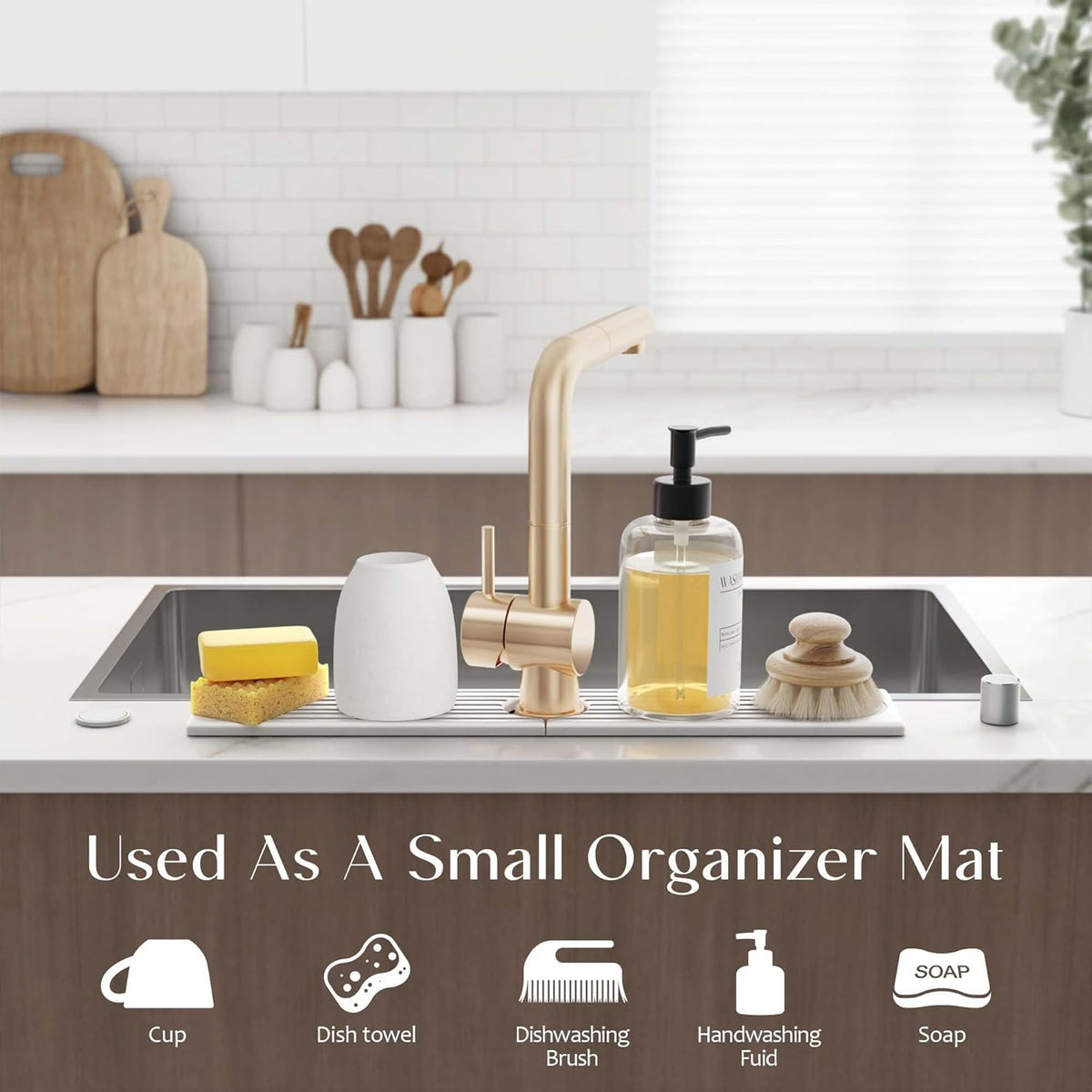 Eormoe Faucet Mat for Kitchen Sink ‰ÛÒ Diatomite Stone Drying Mat & Sink Protectors, Prevent Moisture ‰ÛÒ Sink Splash Guard Water-Absorbing Stone Tray for Kitchen Counter Decor (Light Grey, 23.6" x 3.9")