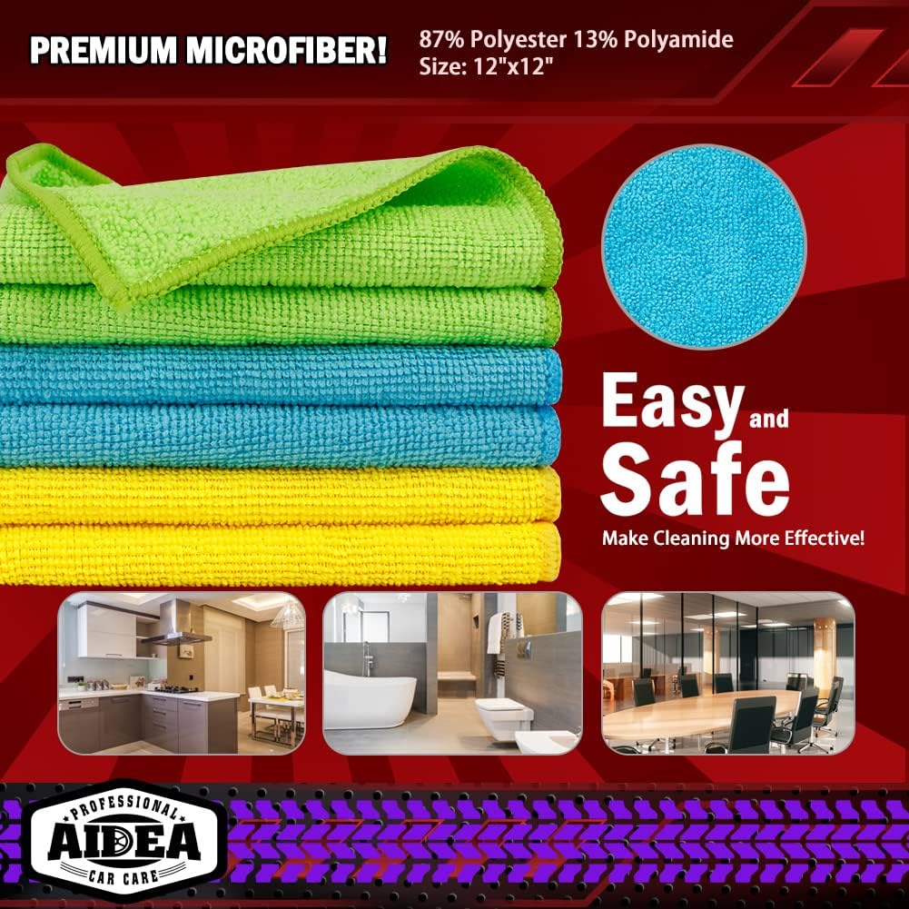 AIDEA Microfiber Cleaning Cloth, 50PK, Microfiber Towels for Cars, Premium Wash Cloths, Dusting Cloth Cleaning Rags, Absorbent Towels for SUVs, House, Kitchen, Window, Cleaning Supplies12ÌÑ12"