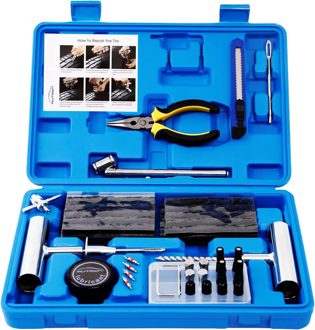 AUTOWN Tire Repair Kit - 68pcs Heavy Duty Tire Plug Kit, Universal Tire Repair Tools to Fix Punctures and Plug Flats Patch Kit for car Motorcycle, Truck, ARB•?ÎATV, Tractor, RV, SUV, Trailer