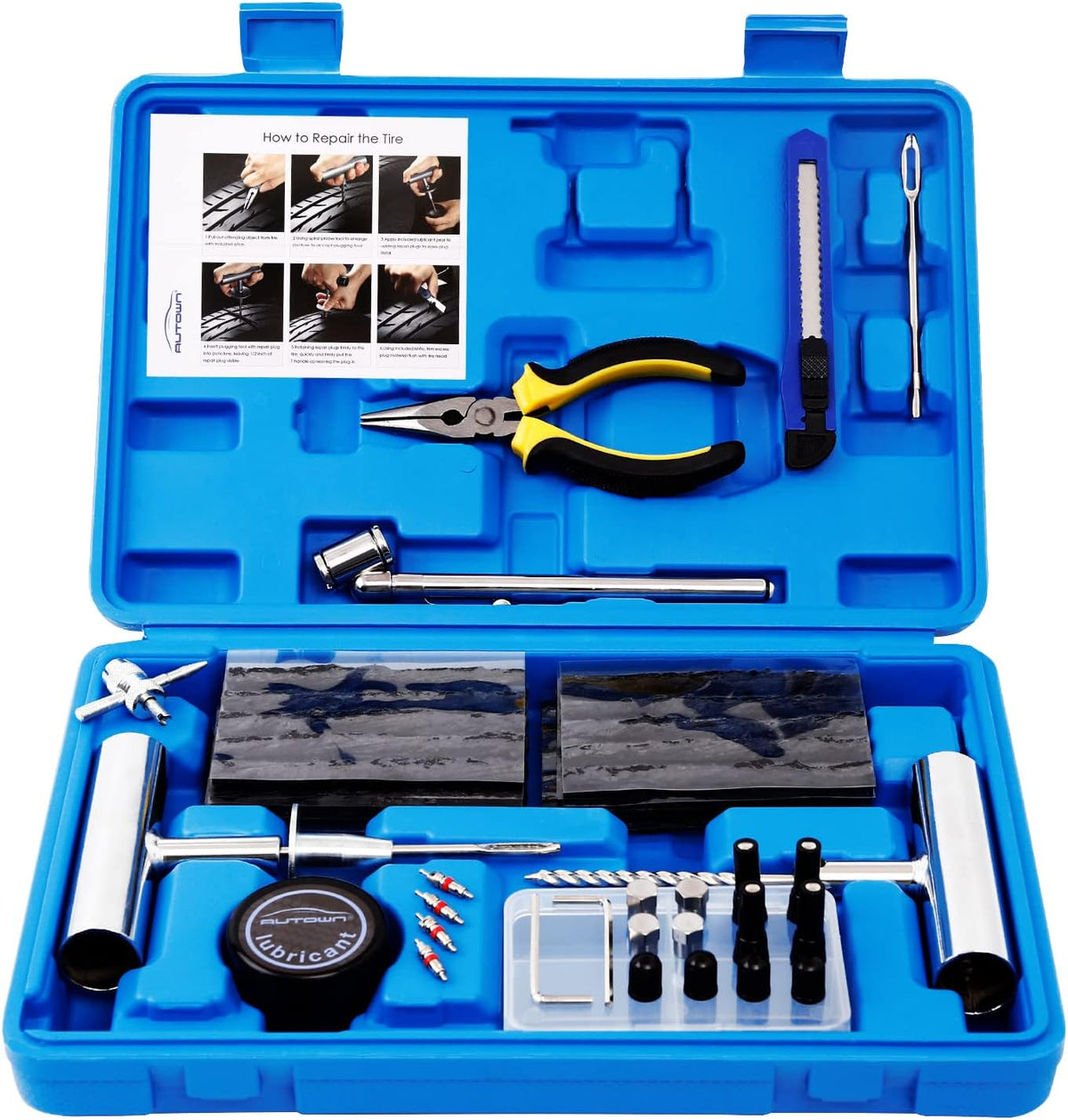 AUTOWN Tire Repair Kit - 68pcs Heavy Duty Tire Plug Kit, Universal Tire Repair Tools to Fix Punctures and Plug Flats Patch Kit for car Motorcycle, Truck, ARB•?ÎATV, Tractor, RV, SUV, Trailer