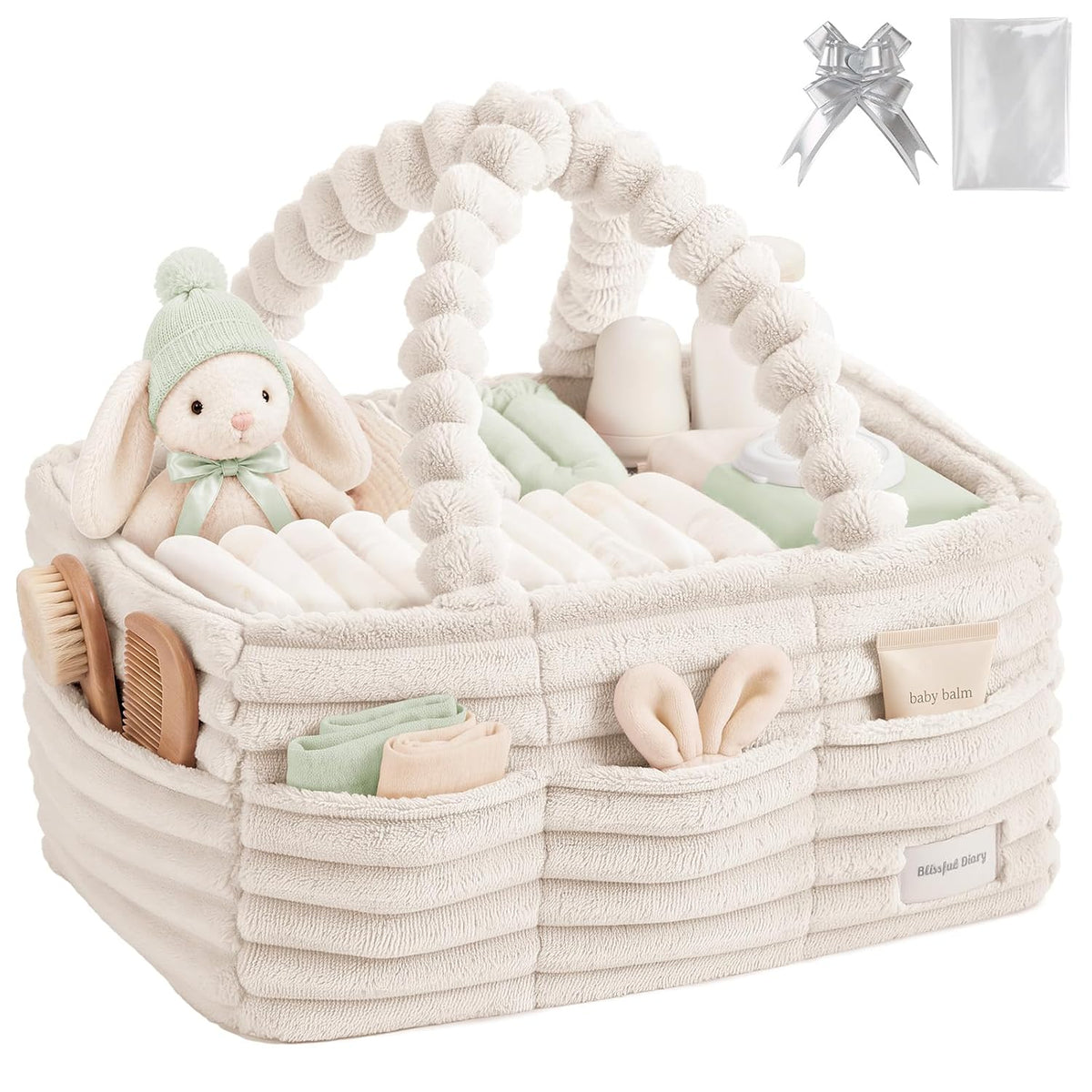 Blissful Diary Flannel Diaper Caddy Organizer & Gift Packaging, Cream Beige | Portable Diaper Basket, Nursery Storage Basket, Gift to Baby Shower, Newborn Boy & Girl Essential, Registry Search Must Haves
