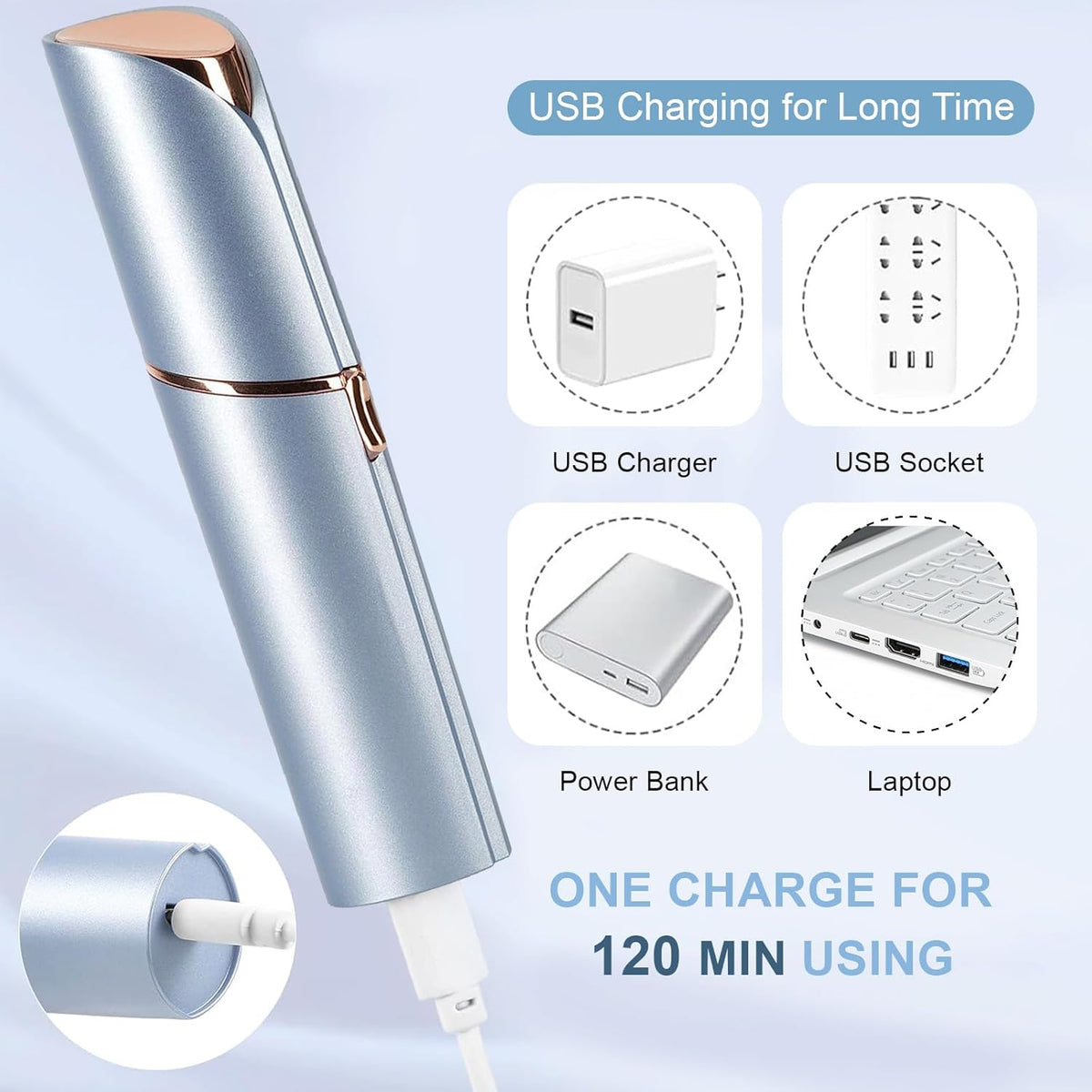 innobeaut Facial Hair Removal for Women, Electric Painless Facial Hair Remover for Face, Lip, Chin with USB Rechargeable, Blue(Device Only)