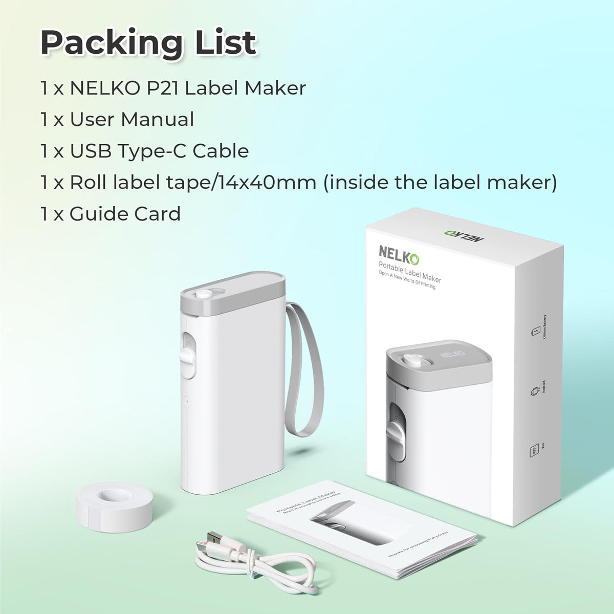 Nelko Label Maker Machine with Tape, P21 Bluetooth Label Printer, Wireless Mini Label Makers with Multiple Templates for School Office Home, White