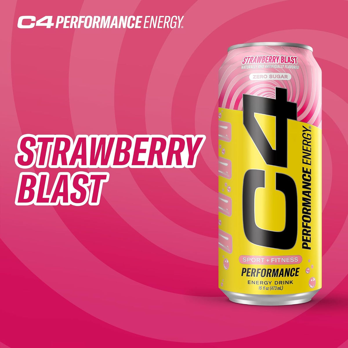 C4 Performance Energy Drink | Strawberry Blast | Zero Sugar Carbonated Preworkout Energy | 200mg Caffeine with Beta Alanine | 16 Fl Oz (12 Pack)