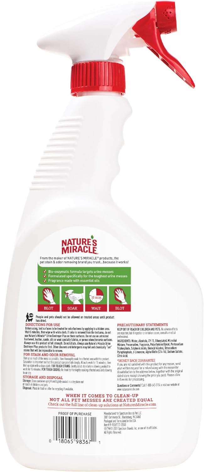 Nature‰۪s Miracle Urine Destroyer Plus Cat, 32 Ounces,Unscented, Enzymatic Formula, Ready-to-Use