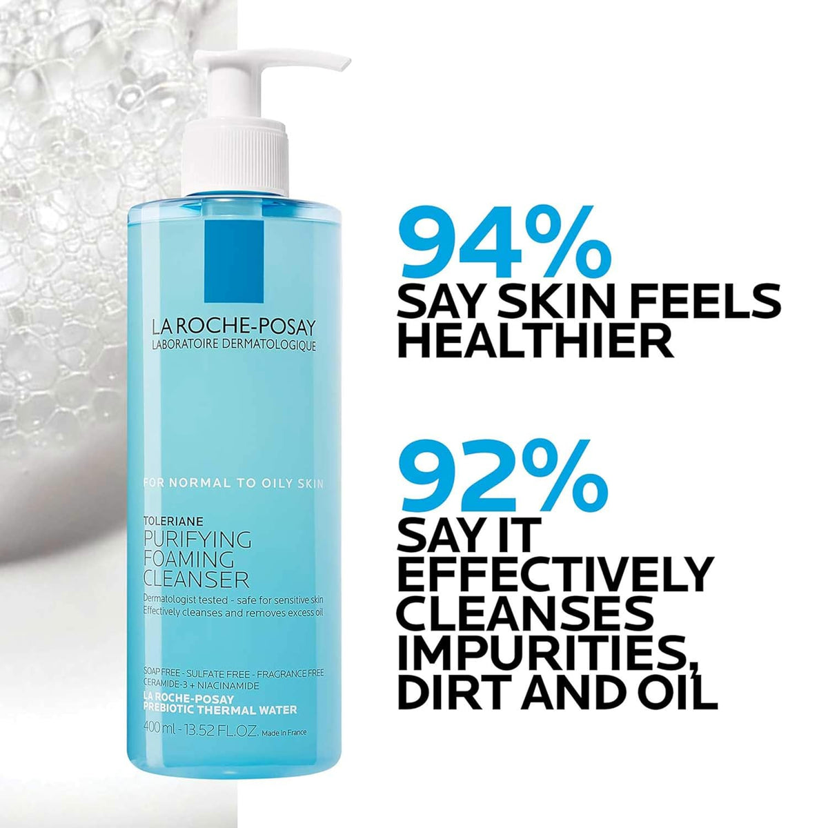 La Roche-Posay Toleriane Purifying Foaming Facial Cleanser, Oil Free Face Wash for Women & Men with Niacinamide + Ceramides, Pore Cleanser Safe For Sensitive Skin, Won‰۪t Dry Out Skin, Soap Free