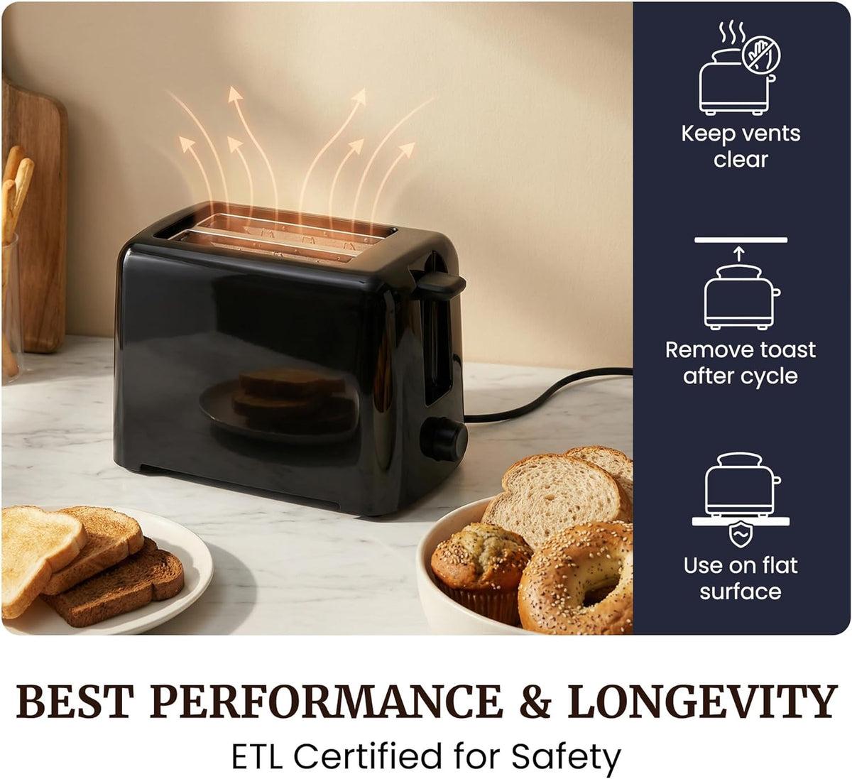 Elite Gourmet 2-Slice Cool Touch Toaster ‰ÛÒ 6 Browning Levels, Extra Wide 1.25‰۝ Slots for Bagels & Thick Bread, Cancel Function, Compact, ETL Certified, Black