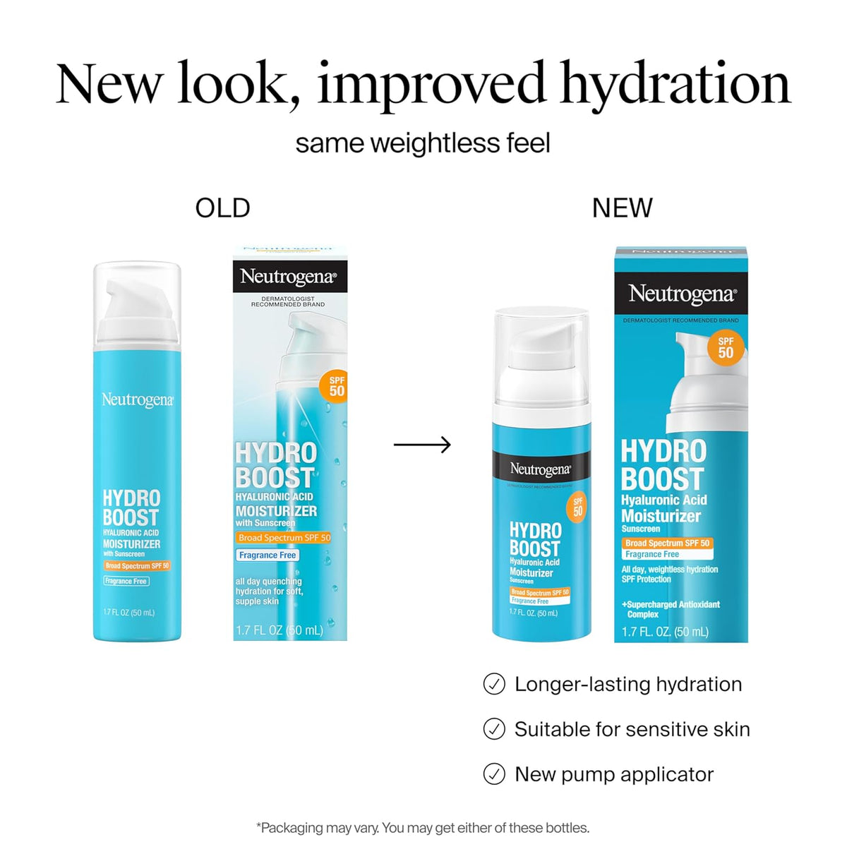 Neutrogena Hydro Boost Hyaluronic Acid Face Moisturizer with Broad Spectrum SPF 50 Sunscreen, Non-Greasy, Fragrance Free Daytime Facial Moisturizer to Hydrate & Soothe Dry Skin, 1.7 fl. oz