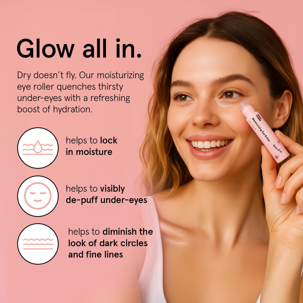 grace & stella Under Eye Brightener with Rose Quartz Rollerball - Centella Asiatica & Caffeine Under Eye Serum for Dark Circles & Puffiness - Travel Essentials, Birthday Gifts for Mom (15ml/0.51floz)