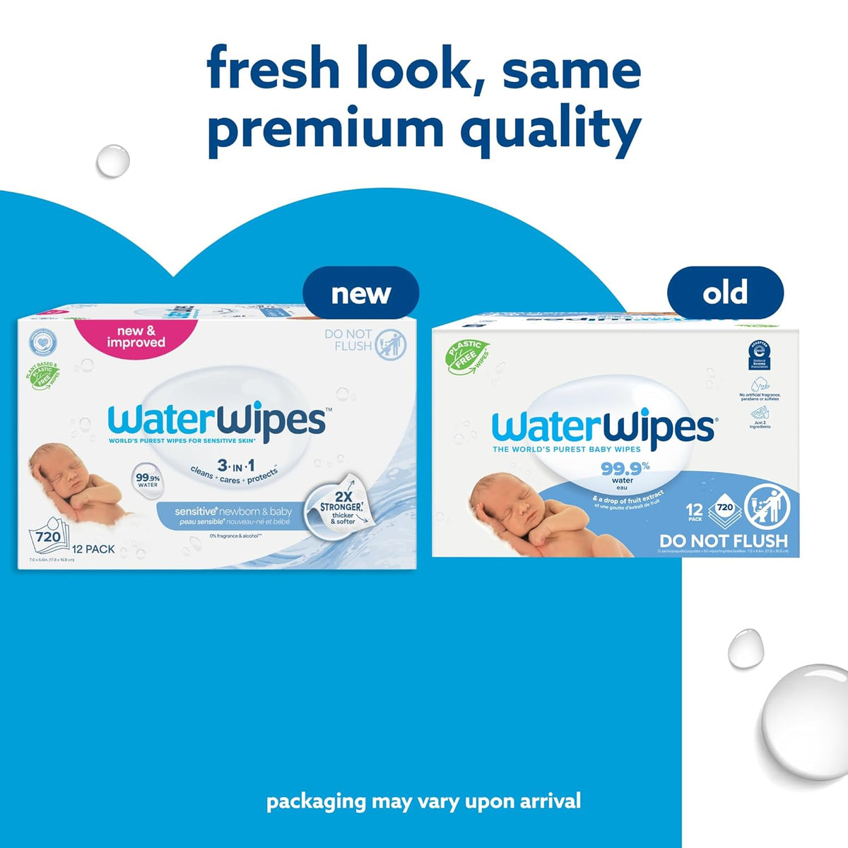WaterWipes Sensitive+ Newborn & Baby Wipes, 3-In-1 Cleans, Cares, Protects, 99.9% Water, Unscented & Hypoallergenic, 720 Count (12 Packs)
