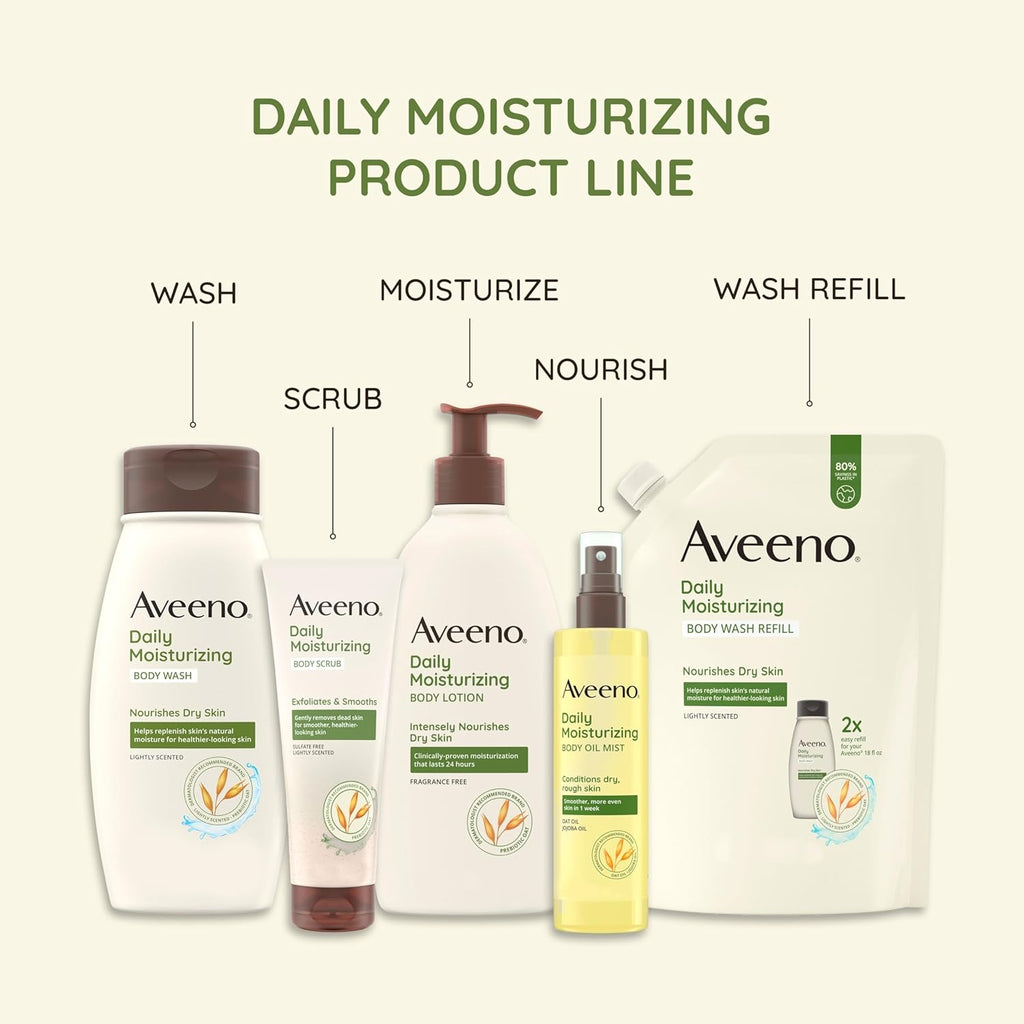 Aveeno Daily Moisturizing Body Wash Cleanser & Shaving Gel for Men & Women, Clean-Rinsing for Softer & Smoother Skin, Gentle & Lightly Scented, 18 fl.‰ÛøOz, Pack of 2