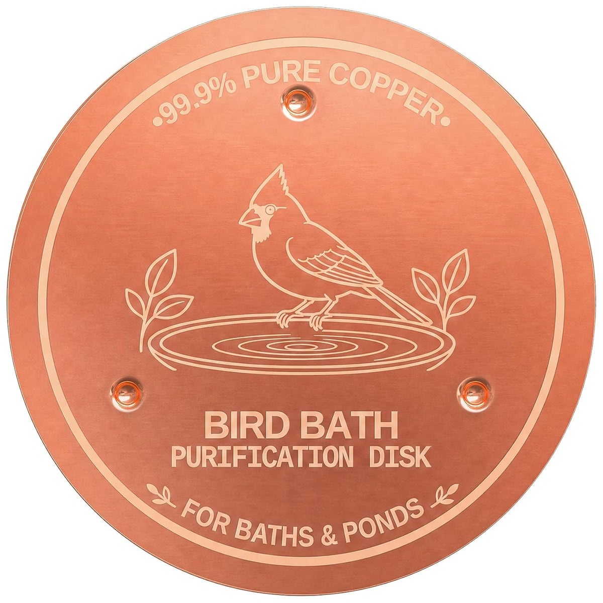 Copper Disc for Bird Bath, 99.9% Pure Copper (Cardinal) | Triple Point Support, Fits Bird Baths & Bowls, Reduces Mineral Buildup, Gift for Bird Lovers, Outdoor Garden Use