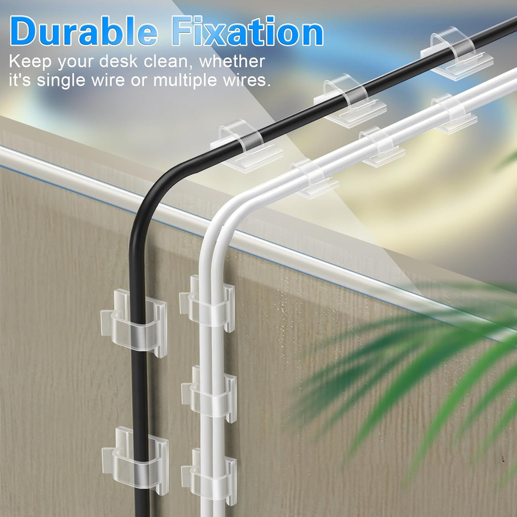 60 PCS XHF 5/8‰۝ Adhesive Cable Wire Clips Clear, Outdoor Christmas Light Clips, Cable Staples Cable Management Wire Organizer Cord Holder for Under Desk, Car, Wall, TV PC Ethernet Cable