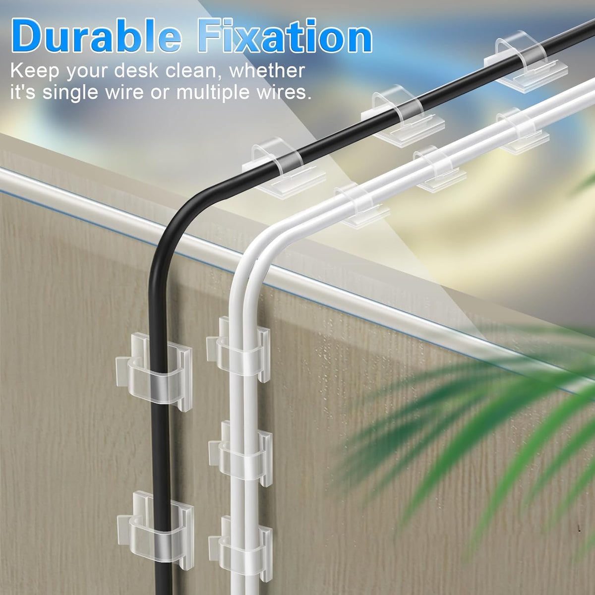 60 PCS XHF 5/8‰۝ Adhesive Cable Wire Clips Clear, Outdoor Christmas Light Clips, Cable Staples Cable Management Wire Organizer Cord Holder for Under Desk, Car, Wall, TV PC Ethernet Cable