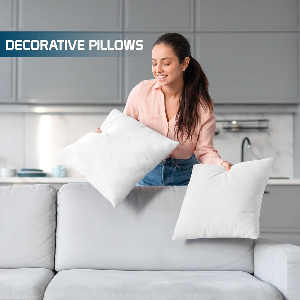 Utopia Bedding Throw Pillows (Set of 4, White) ‰ÛÒ 18 x 18 Inches Down Alternative Pillows for Bed, Sofa, and Couch - Fluffy Decorative Stuffer Pillow for Indoors & Outdoors
