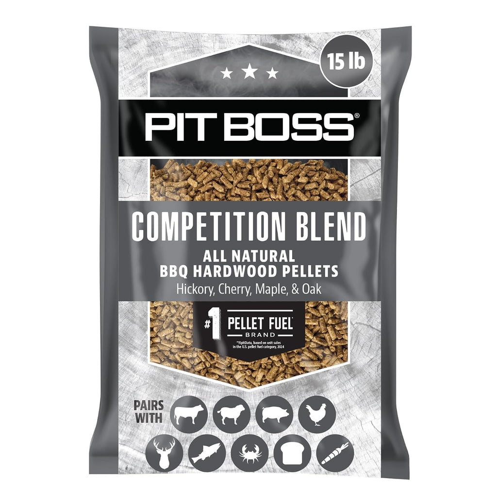 Pit Boss 100% All Natural BBQ Hardwood Pellets for Cooking, Grilling, and Smoking | 15 lbs. Wood Pellets for Pellet Grills and BBQ Smokers | Competition Blend