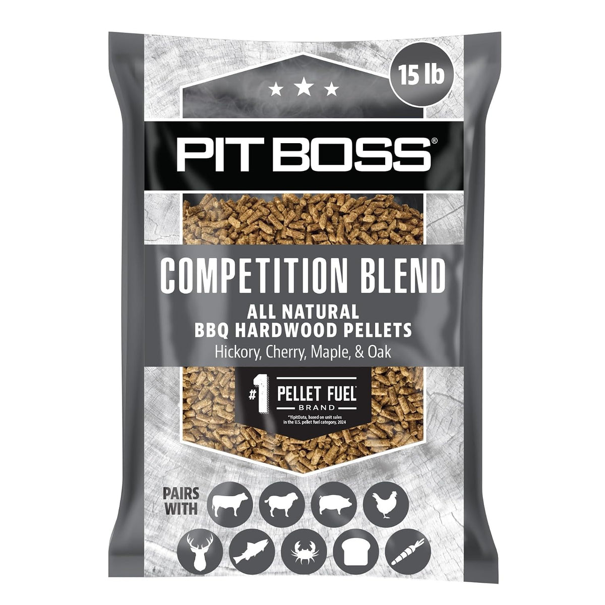 Pit Boss 100% All Natural BBQ Hardwood Pellets for Cooking, Grilling, and Smoking | 15 lbs. Wood Pellets for Pellet Grills and BBQ Smokers | Competition Blend