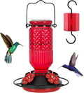 FEED GARDEN Glass Hummingbird Feeder, 16oz Outdoor Hanging Bird Feeder with Ant Moat, 4 Bee-Proof Feeding Ports, 360å¡ Perch, Leak-Proof, Red