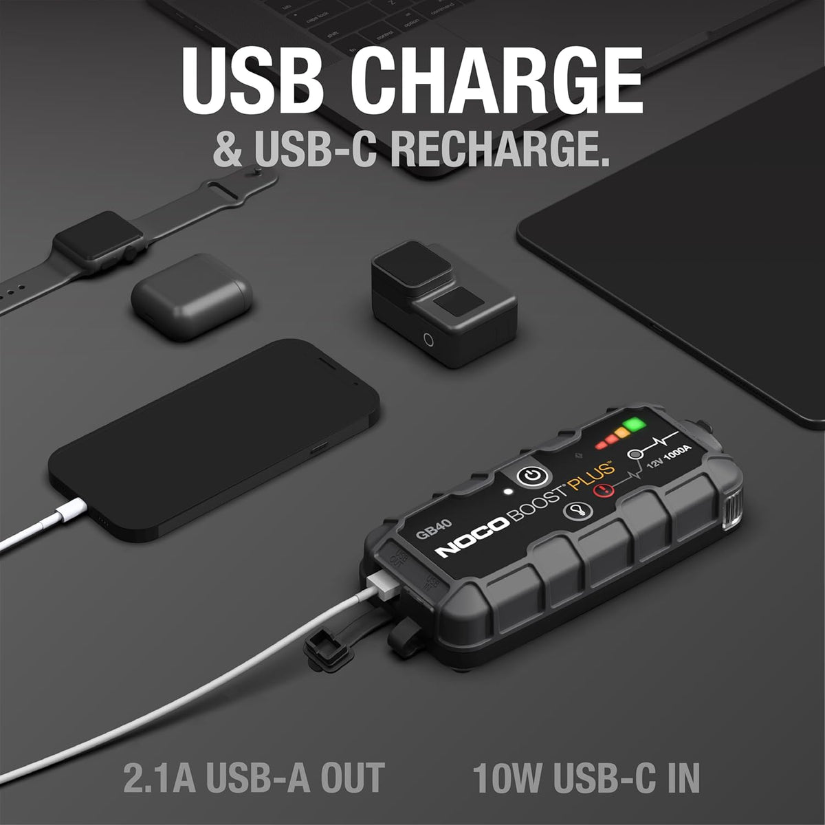 NOCO Boost GB40: 1000A UltraSafe Jump Starter ‰ÛÒ 12V Lithium Battery Booster Pack, Portable Jump Box, Power Bank & Jumper Cables - for 6.0L Gas and 3.0L Diesel Engines