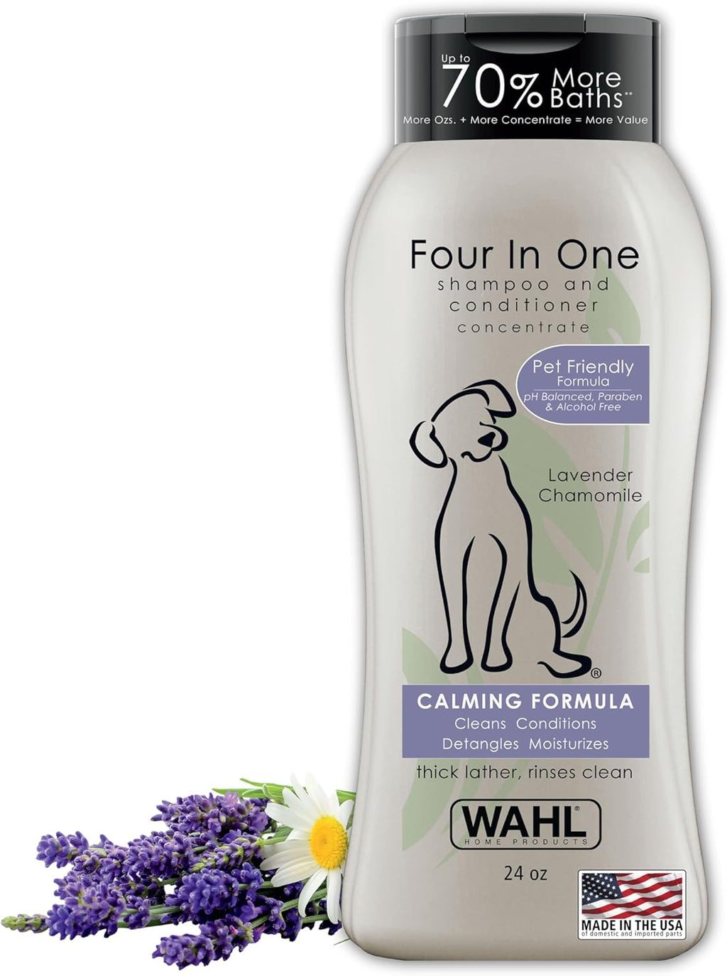 Wahl USA 4-in-1 Calming Dog Shampoo with Lavender Chamomile Scent ‰ÛÒ Cleans, Conditions, Detangles, & Moisturizes - Pet Friendly Formula - 24 Oz - Model 820000A