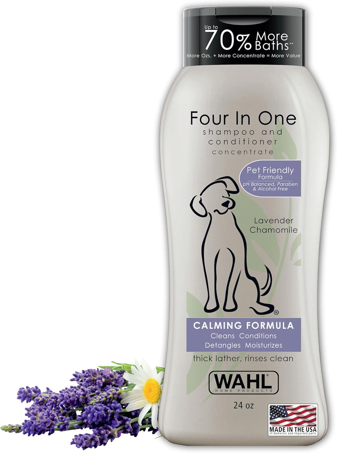 Wahl USA 4-in-1 Calming Dog Shampoo with Lavender Chamomile Scent ‰ÛÒ Cleans, Conditions, Detangles, & Moisturizes - Pet Friendly Formula - 24 Oz - Model 820000A