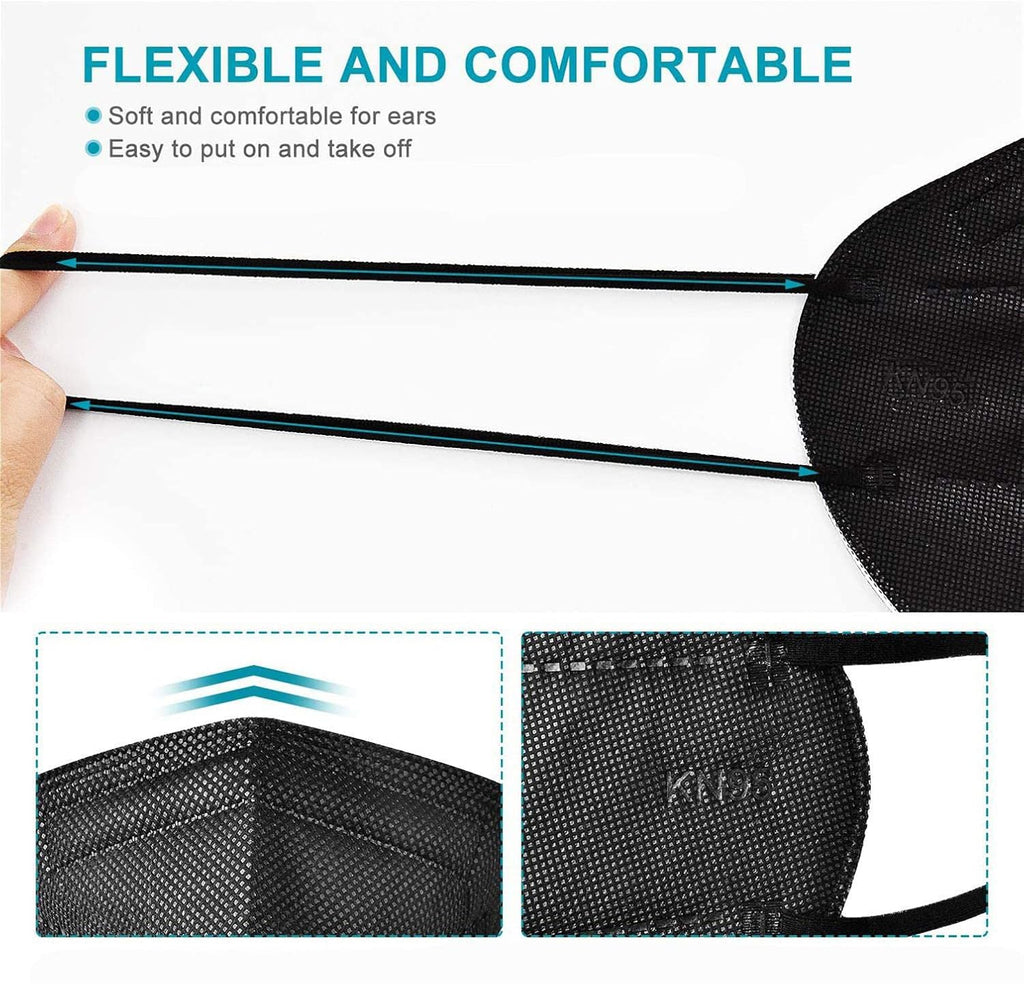 LEMENT 50pcs KN95 Face Mask Black 5 Layer Cup Dust Safety Masks Filter Efficiency‰ä´95% Breathable Elastic Ear Loops Black Masks