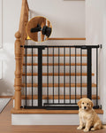 InnoTruth 27-36.6 in Wide Baby Gate for Stairs and Doorways, Black | Indoor Metal Dog Gate for Pets, Auto Close 2 Way Swing Walk Through Door, Double Lock & Y-Bolts, Pressure or Hardware Mount