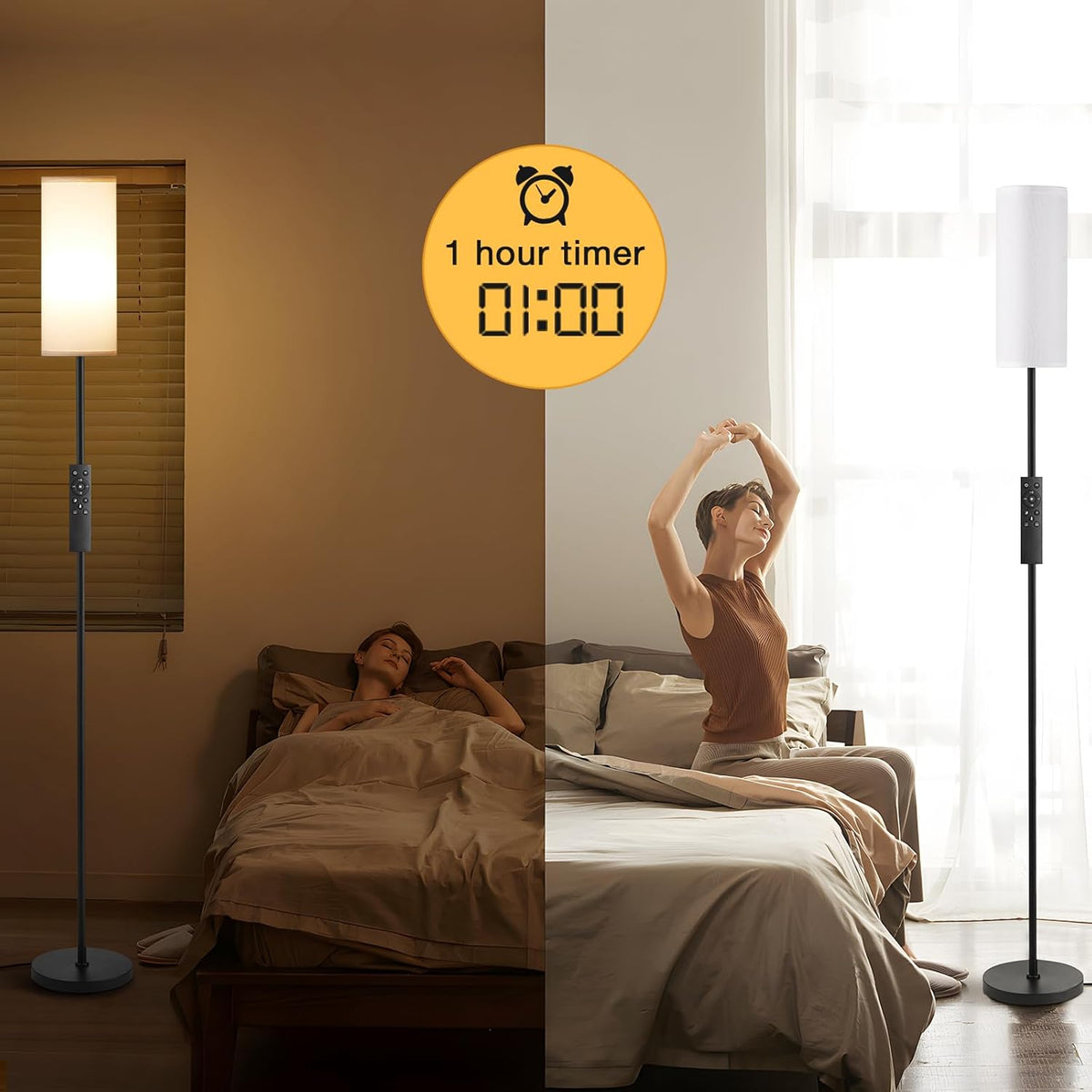Ambimall Floor Lamps for Living Room, 64" Modern Floor Lamp with Remote Control and Stepless Dimmable Colors Temperature & Brightness, Standing Lamps for Living Room Bedroom Office, 9W Bulb Included