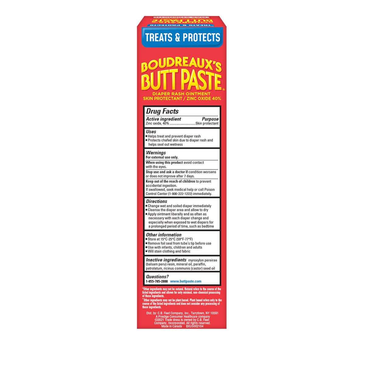 Boudreaux‰۪s Butt Paste Max Strength Diaper Rash Cream for Baby, Ointment With Zinc Oxide, 4 oz Tube