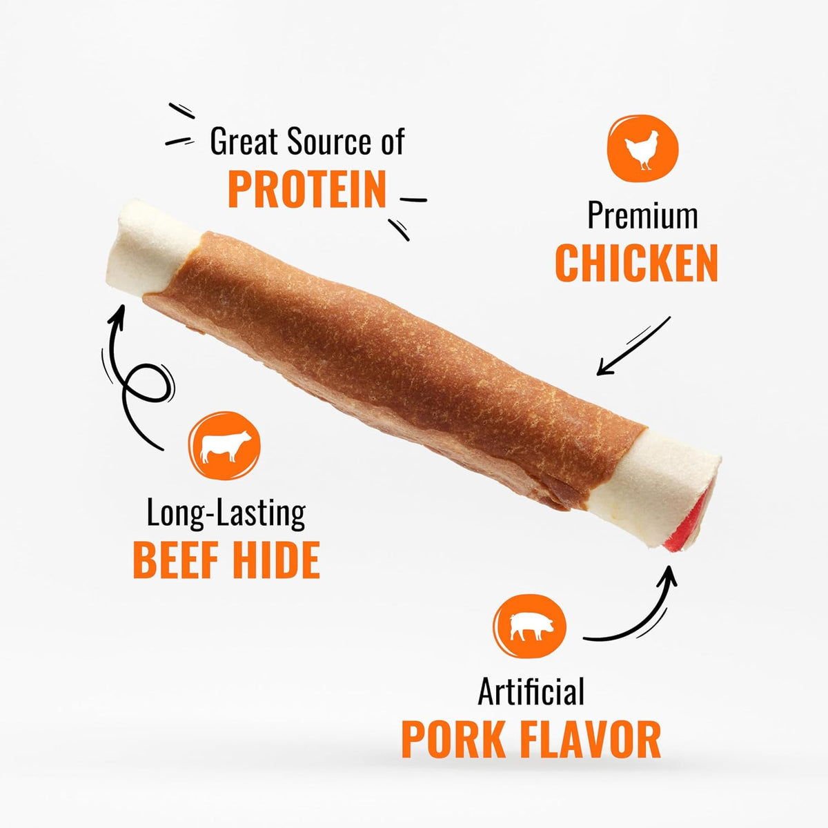 Good ‰Û÷n‰۪ Fun Triple Flavor Rolls for Large Dogs, Treat Your Dog to Long-Lasting Chews Made with Real Beef Hide and Chicken, 6 Count