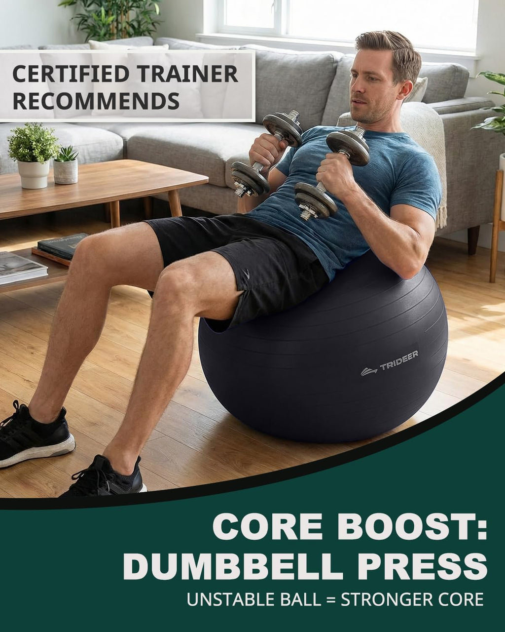 Trideer Exercise Ball for Yoga, Pilates & Fitness ‰ÛÒ Stability Ball Equipment for Home Gym & Office Chair, Core & Balance Training Accessories, Physical Therapy Equipment, Quick Pump Included, 5 Sizes