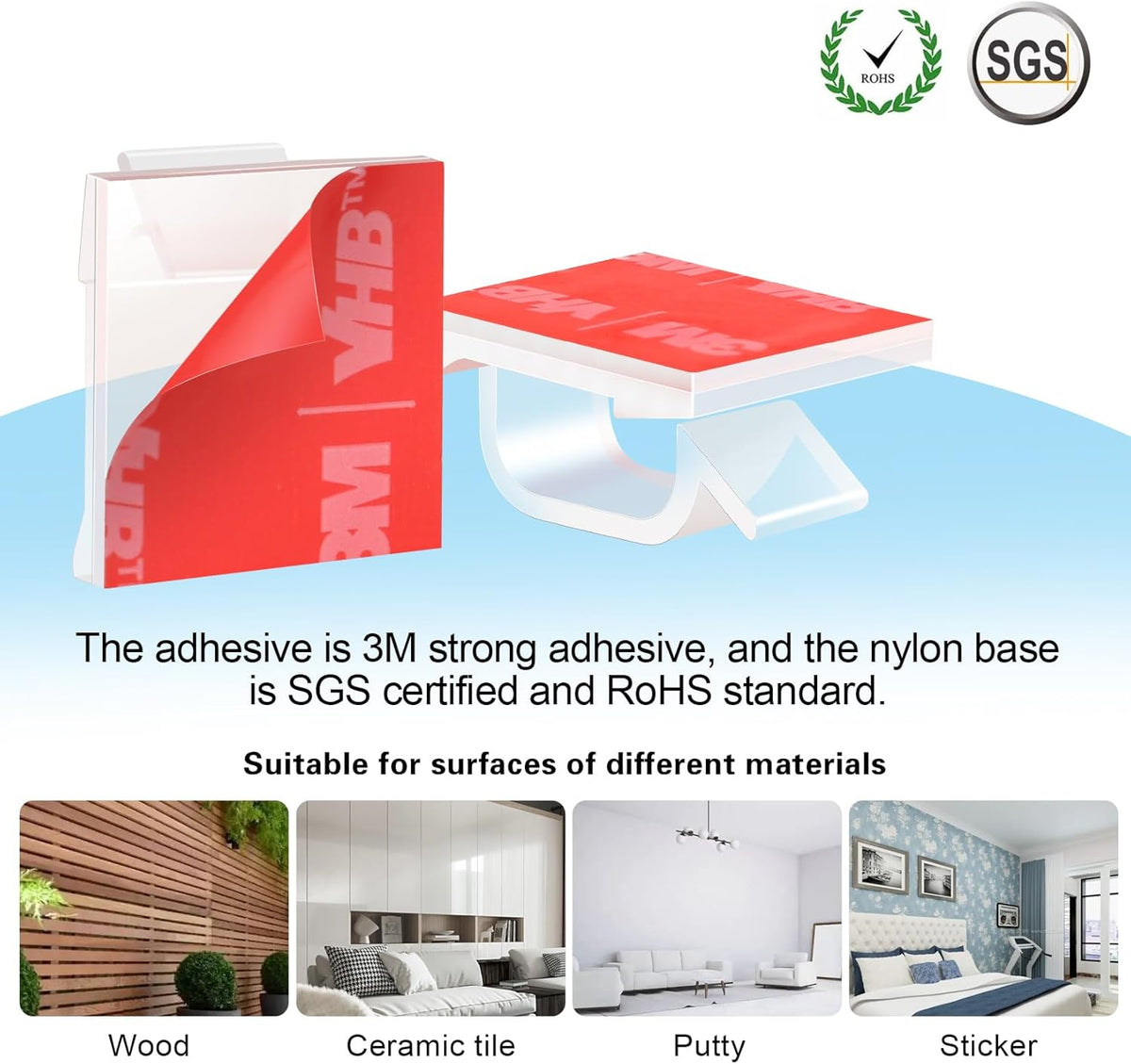 60 PCS XHF 5/8‰۝ Adhesive Cable Wire Clips Clear, Outdoor Christmas Light Clips, Cable Staples Cable Management Wire Organizer Cord Holder for Under Desk, Car, Wall, TV PC Ethernet Cable