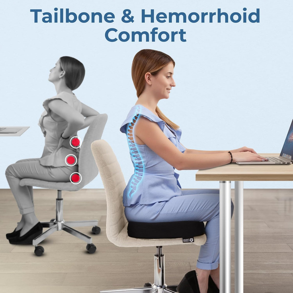 5 STARS UNITED Donut Pillow Hemorrhoid Tailbone Cushion ‰ÛÒ Large Cushion for Pain Relief ‰ÛÒ Coccyx, Prostate, Sciatica, Pelvic Floor, Pressure Sores, Pregnancy, Postpartum Recovery, Black