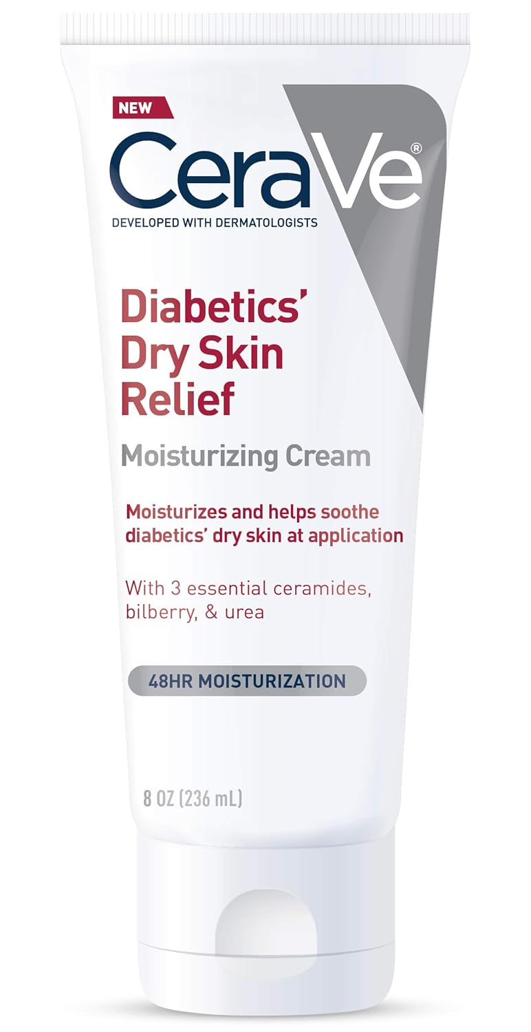 CeraVe Moisturizing Cream for Diabetics‰۪ Dry Skin, Urea Cream with Bilberry for Face and Body, Fragrance Free & Paraben Free, 8 Ounce
