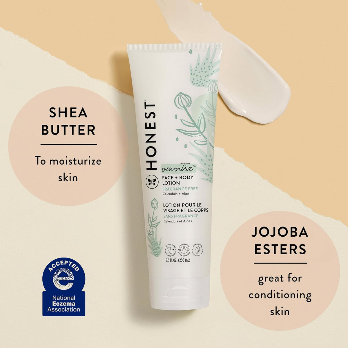 The Honest Company Hydrating Face and Body Lotion, Fast Absorbing, Naturally Derived, Hypoallergenic, Fragrance-Free, Sensitive, 8.5 fl oz